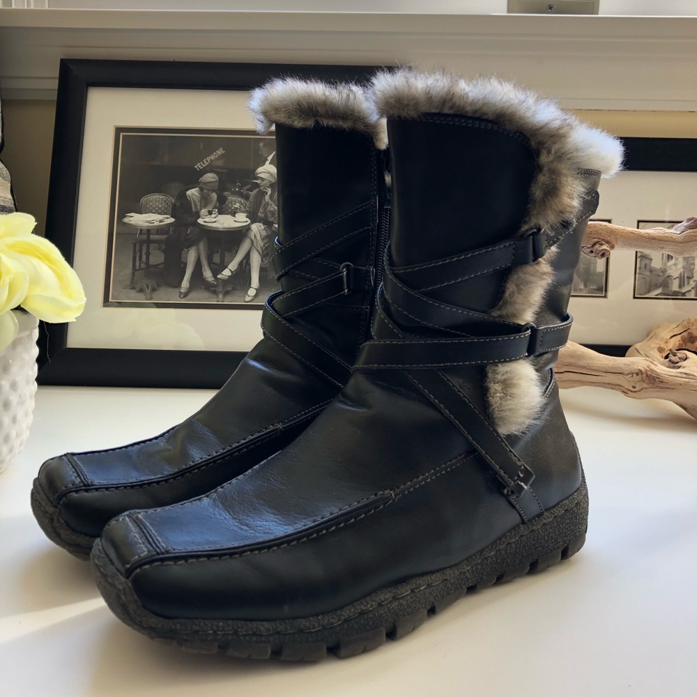 Black Faux Leather/Fur Booties
